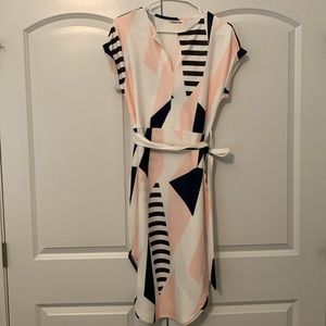 Pink and navy casual midi dress